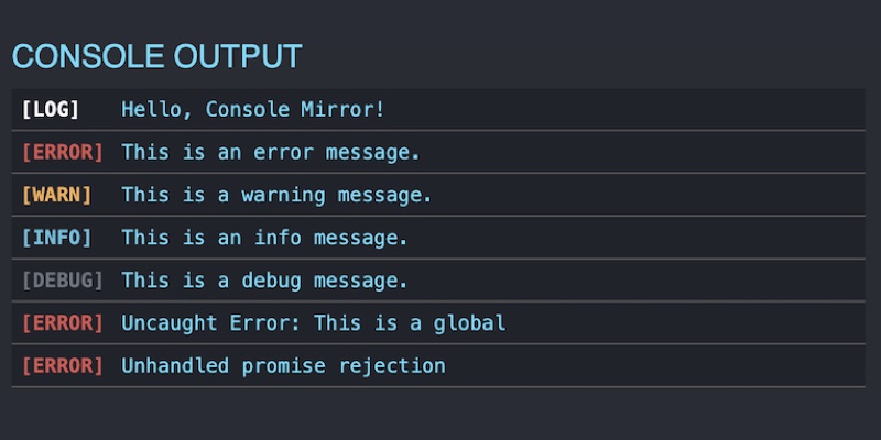 JS console mirror screen